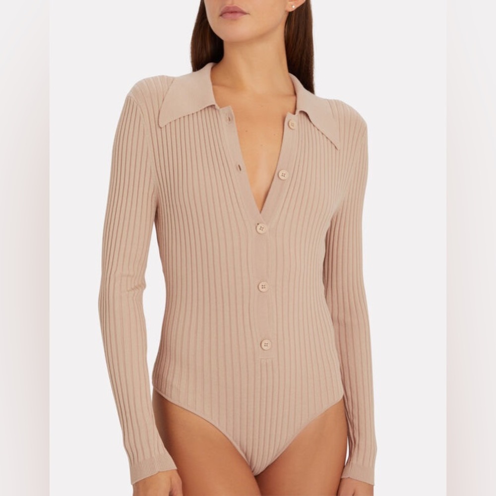 RONNY KOBO CYNDIE RIB KNIT POLO BODYSUIT